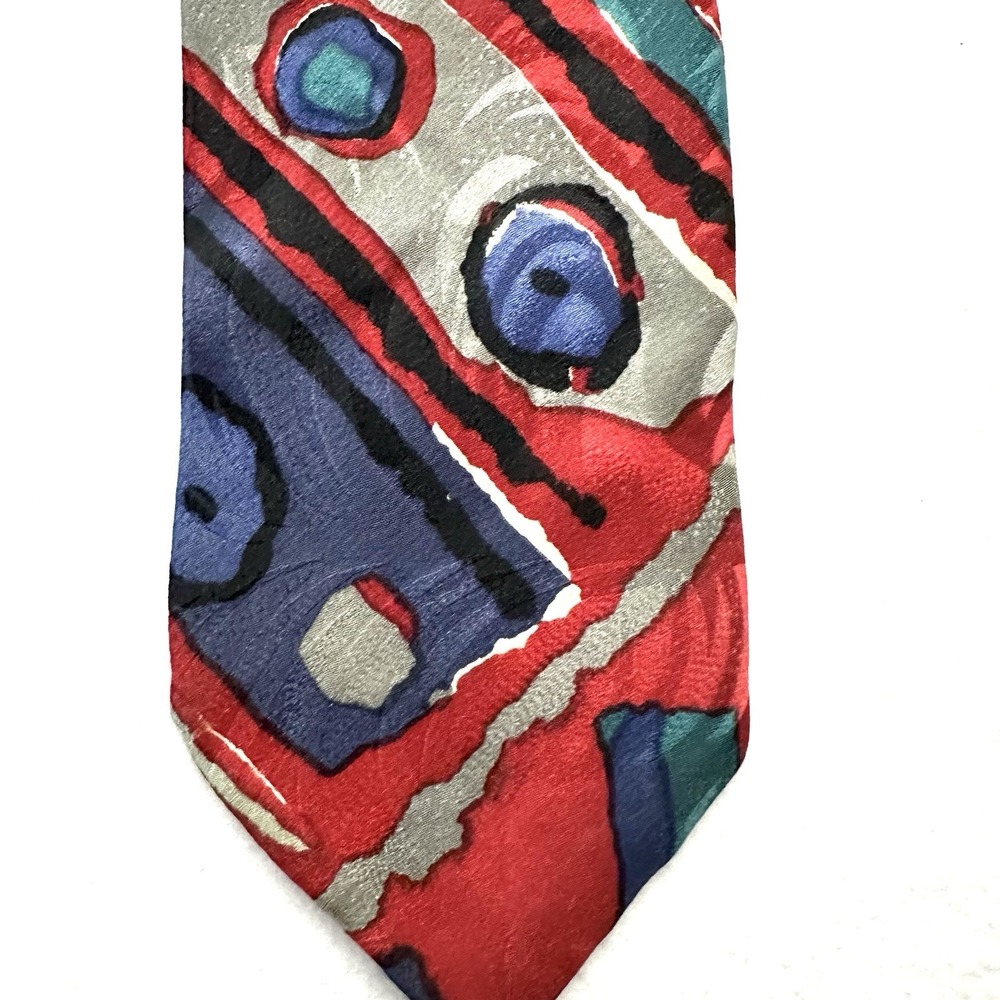 Vintage Karl Lagerfeld 3.5" Silk 80s Abstract Red Necktie Tie Designer